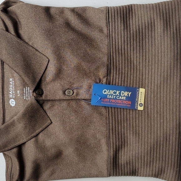 Haggar  NWT LS brown Heather quick dry easy care top size large 100% polyester - Picture 8 of 8